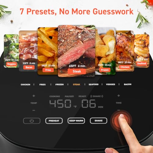 5 Qt, Max 450F for Juicy Meat, Veggies, Frozen Food, Glass Touch Panel