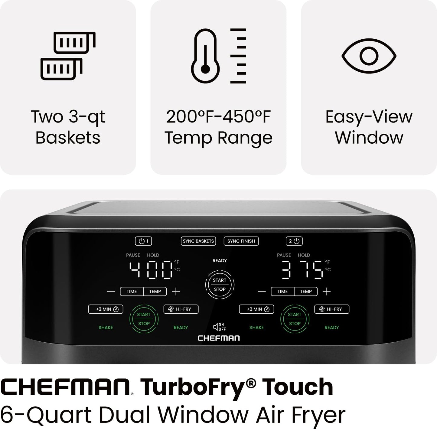 6 Quart Dual Basket Air Fryer Oven with Easy View Windows