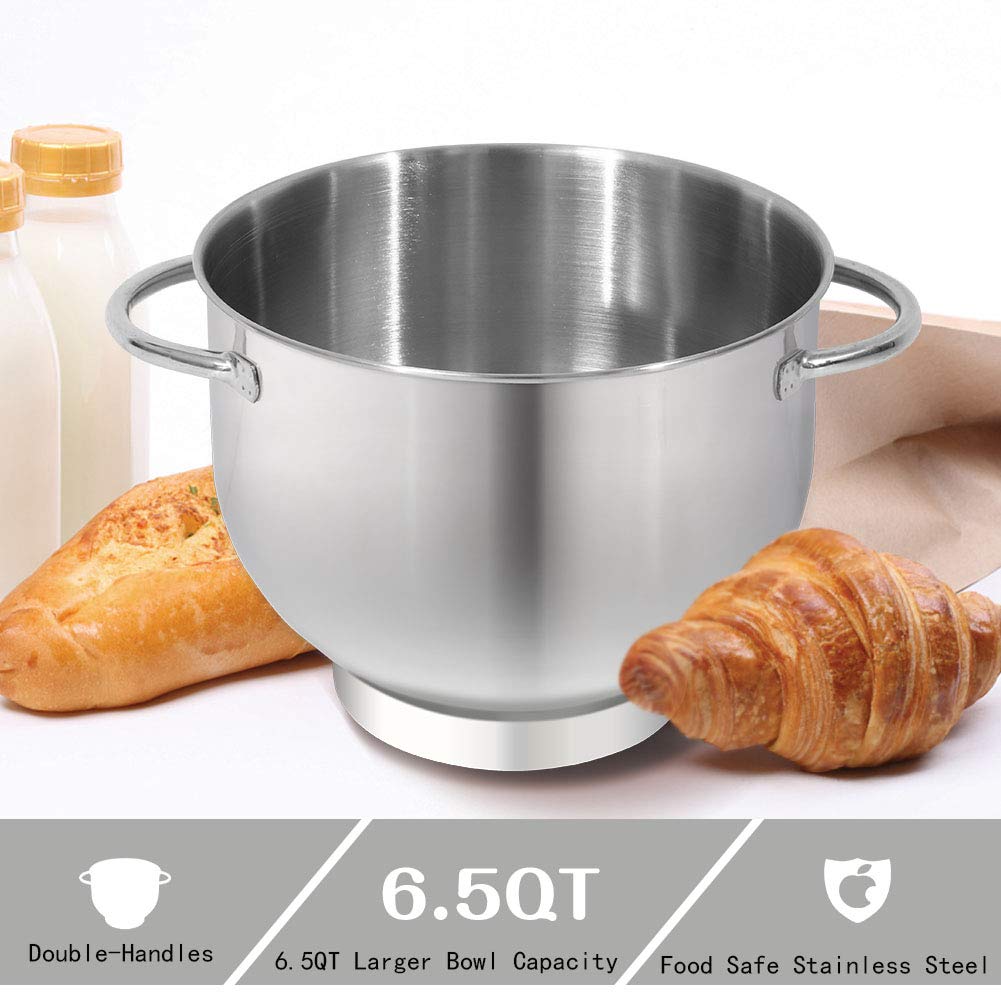 Stand Mixer,6.5-QT 660W 6-Speed Tilt-Head Food Mixer, Kitchen Electric Mixer with Dough Hook, Wire Whip & Beater (6.5QT, Silver)