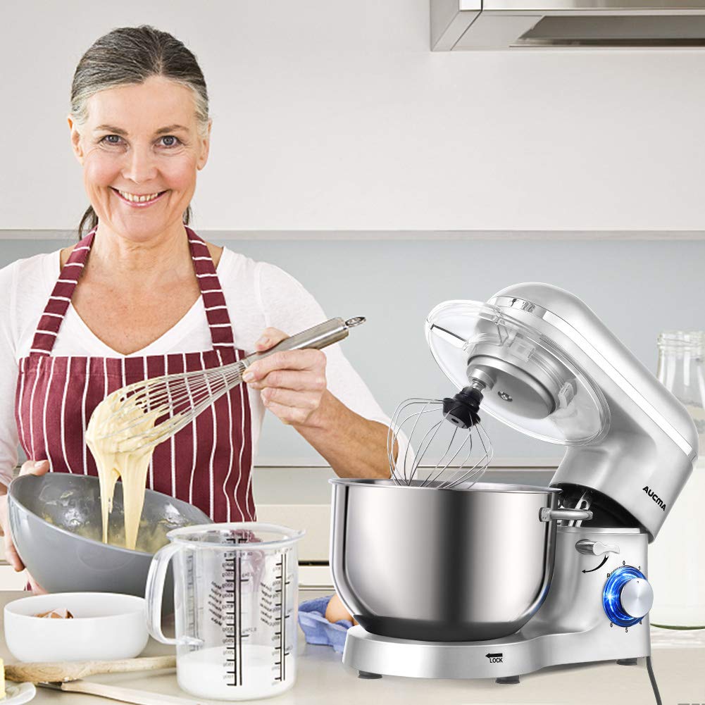 Stand Mixer,6.5-QT 660W 6-Speed Tilt-Head Food Mixer, Kitchen Electric Mixer with Dough Hook, Wire Whip & Beater (6.5QT, Silver)