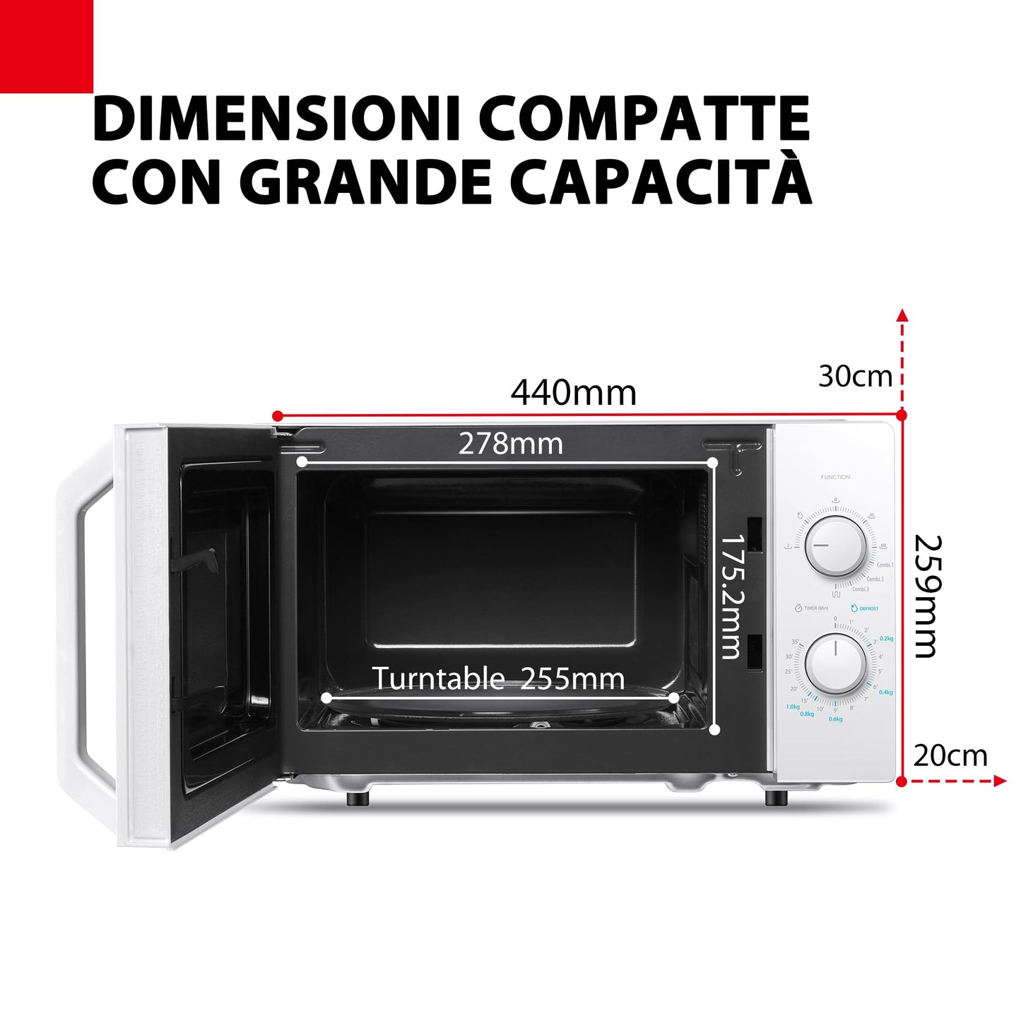standardowe kuchenki mikrofalowe, 20 l, 800 W, MW2-MM20P(WH)