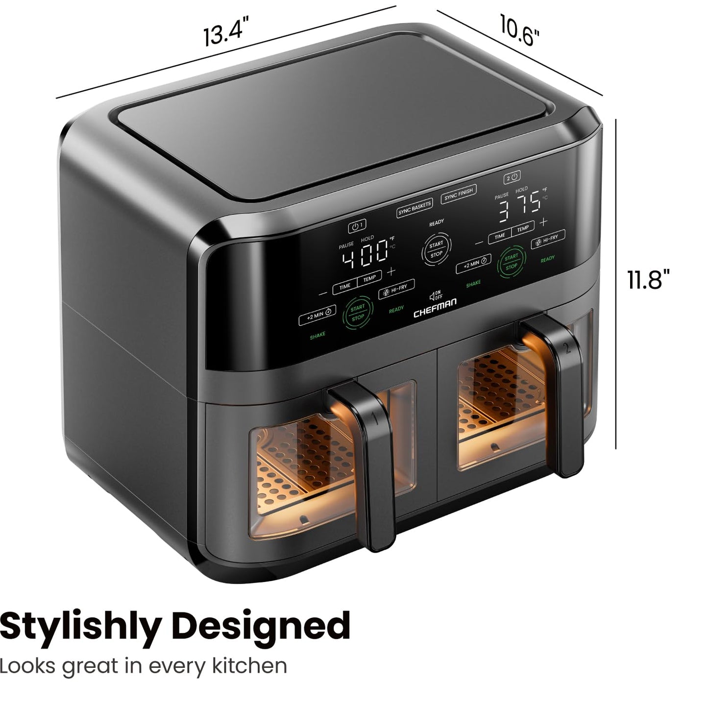 6 Quart Dual Basket Air Fryer Oven with Easy View Windows