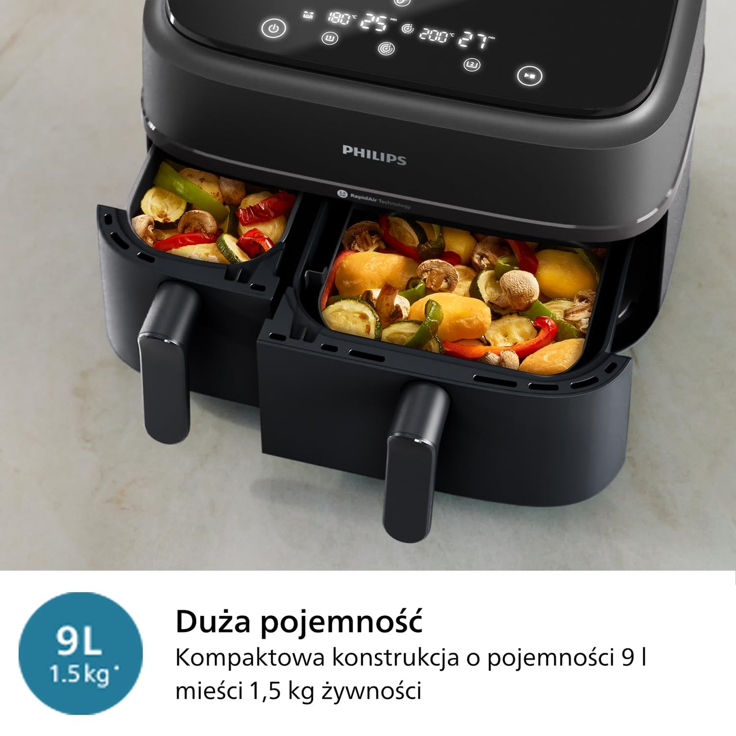 Frytkownica beztłuszczowa z podwójnym koszem serii 3000,9 litrów