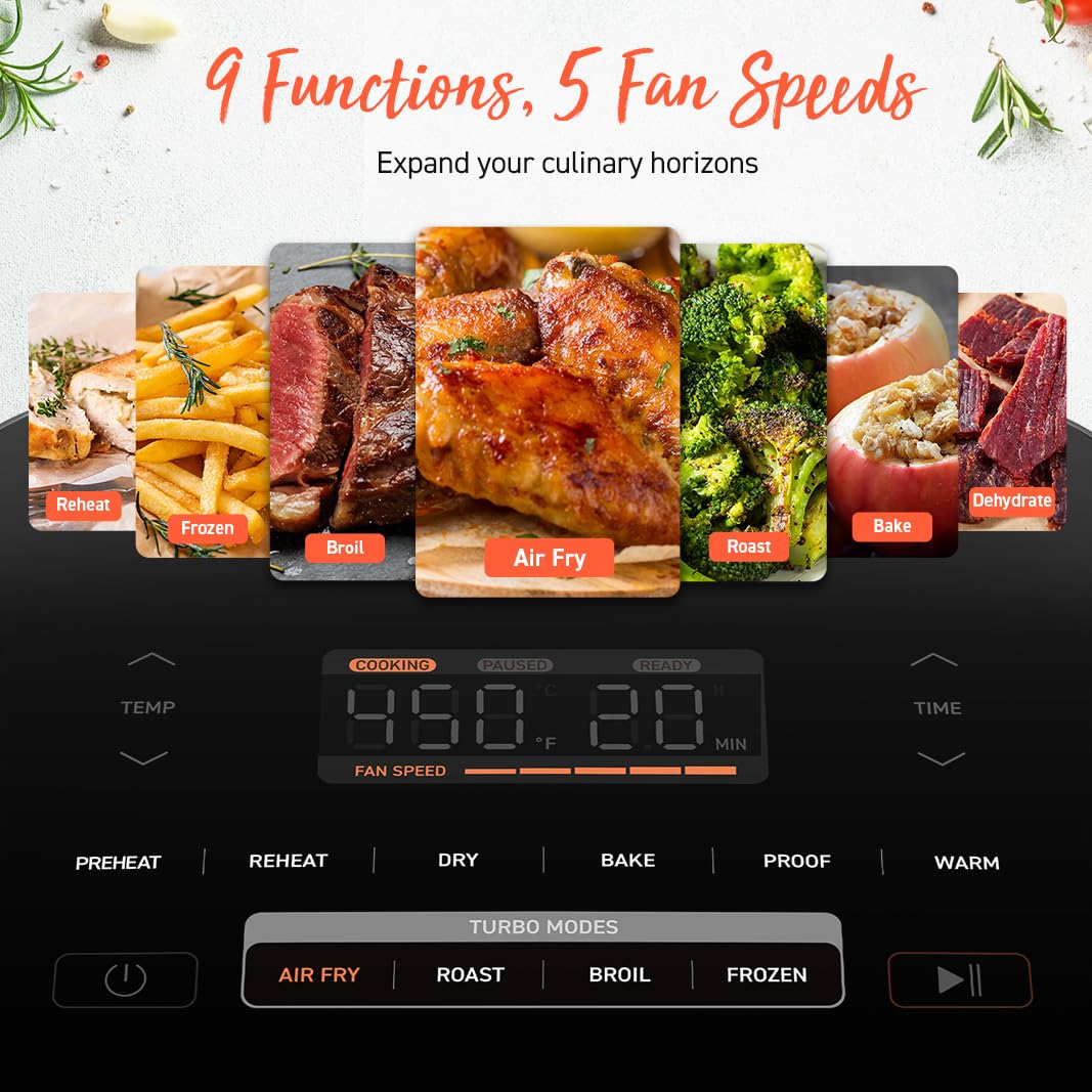 Air Fryer 9-in-1, Compact & Large 6 Qt, 5 Fan Speeds with 450F for Crispy