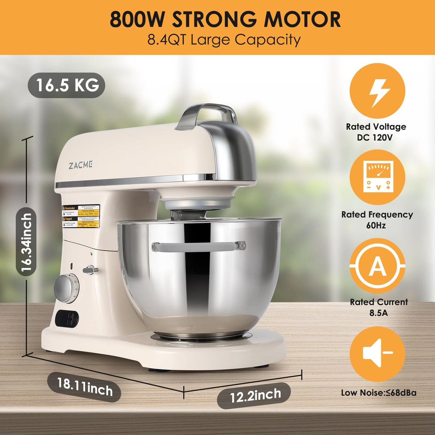 8.4QT Commercial Stand Mixer 800W with NSF Certified and Aluminum die casting