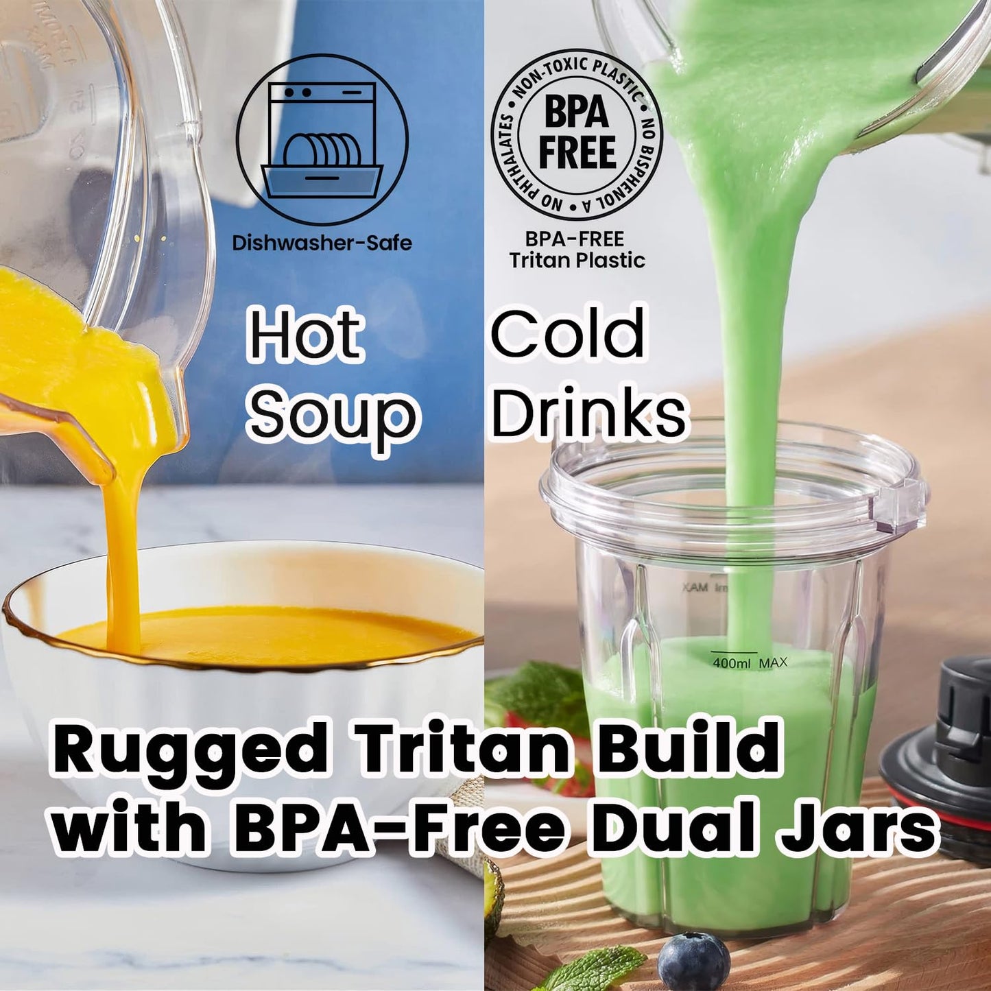 1000w High-Speed Countertop Blender- 51Oz Blender Jar, 14Oz Travel Jar, Variable Speeds