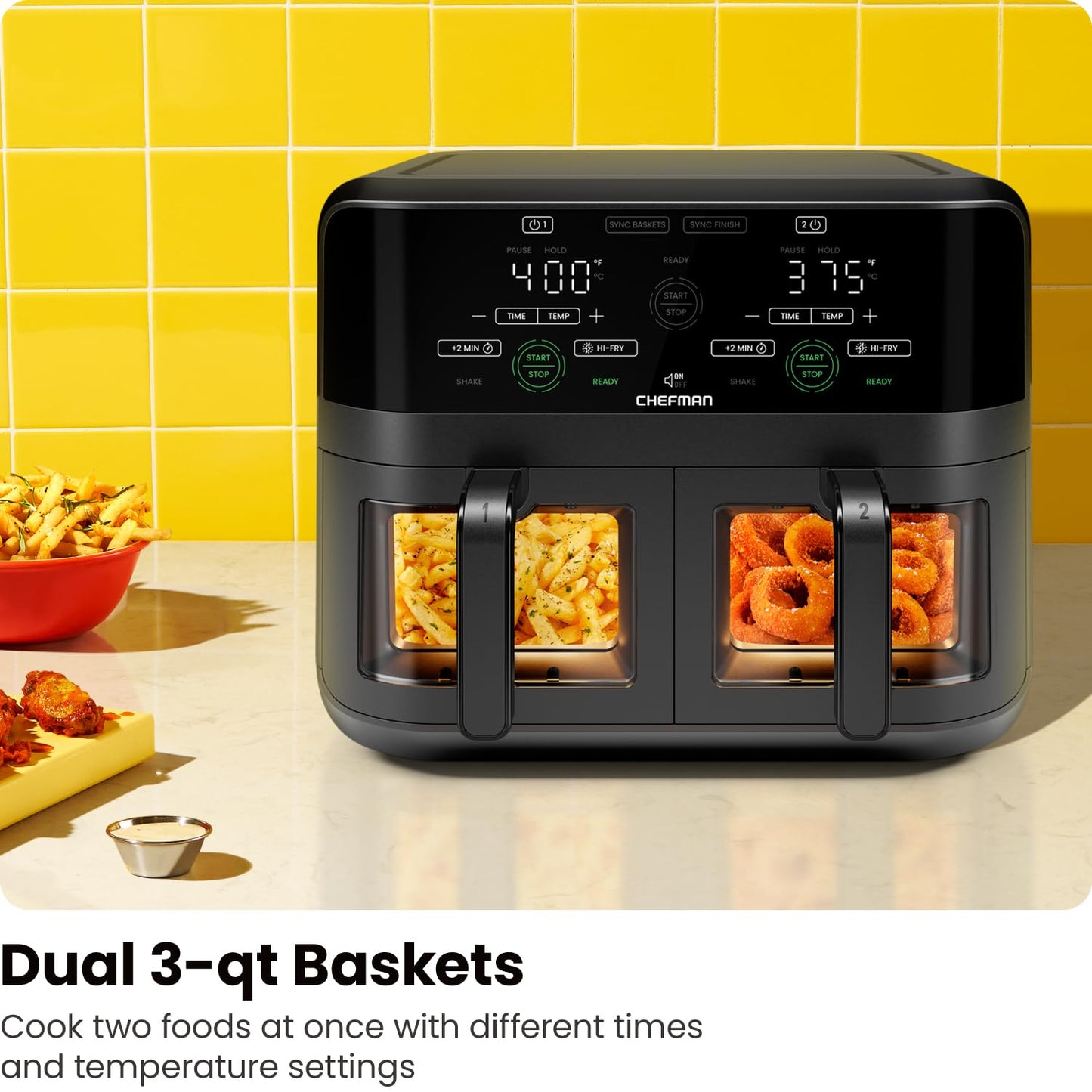 6 Quart Dual Basket Air Fryer Oven with Easy View Windows