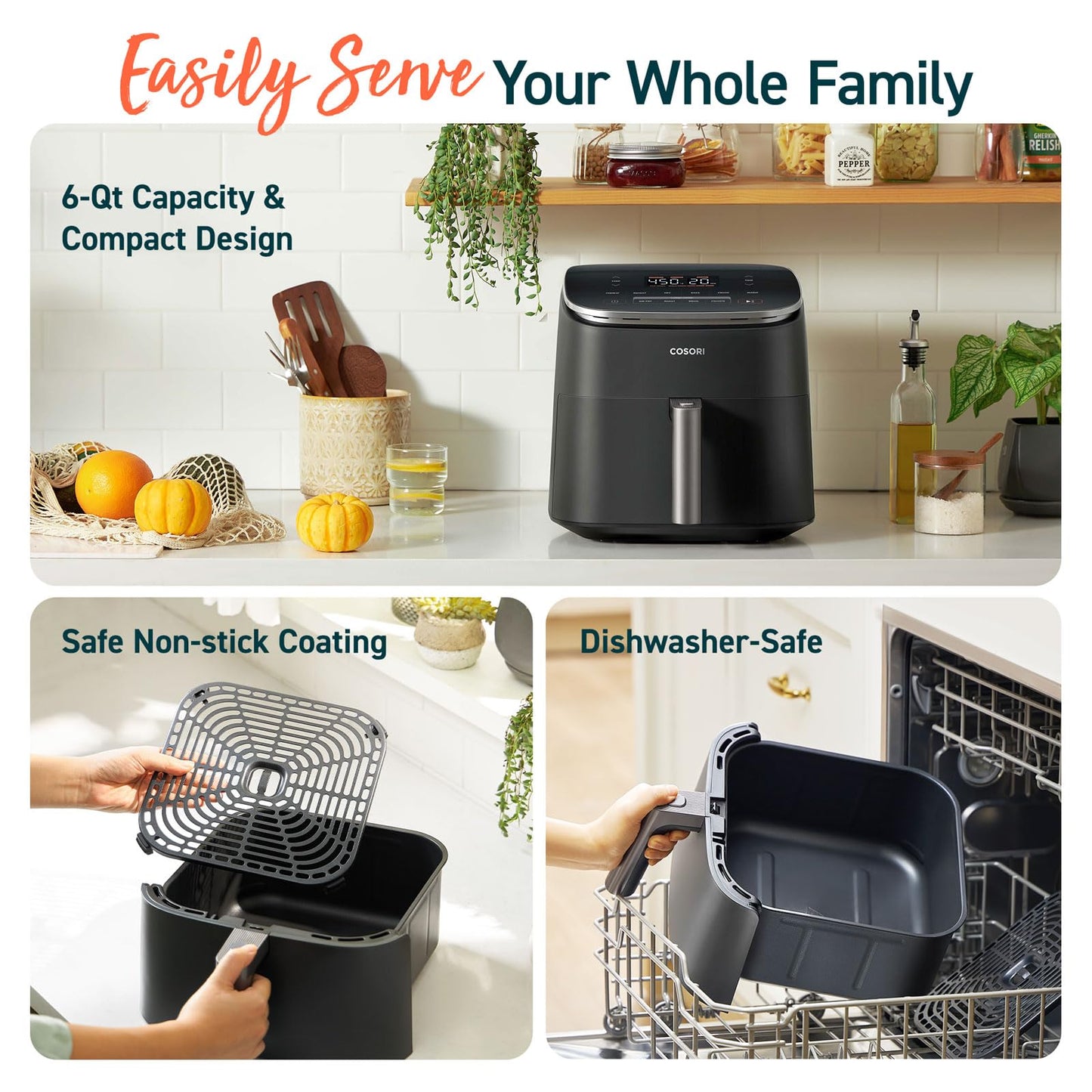 Air Fryer 9-in-1, Compact & Large 6 Qt, 5 Fan Speeds with 450F for Crispy