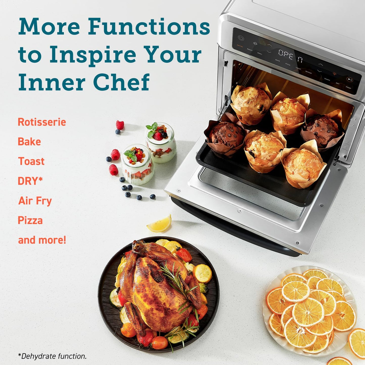 11-in-1 Air Fryer Oven , 13Qt Small Footprint Airfryer combo with Rotisserie