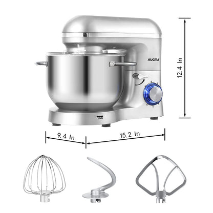 Stand Mixer,6.5-QT 660W 6-Speed Tilt-Head Food Mixer, Kitchen Electric Mixer with Dough Hook, Wire Whip & Beater (6.5QT, Silver)