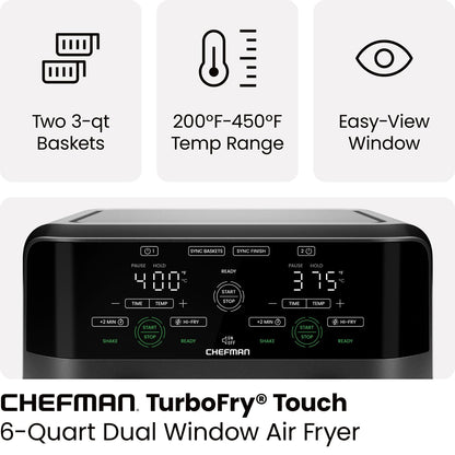 6 Quart Dual Basket Air Fryer Oven with Easy View Windows
