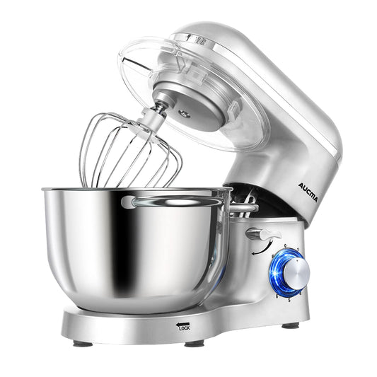 Stand Mixer,6.5-QT 660W 6-Speed Tilt-Head Food Mixer, Kitchen Electric Mixer with Dough Hook, Wire Whip & Beater (6.5QT, Silver)