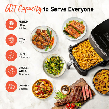 Air Fryer 9-in-1, Compact & Large 6 Qt, 5 Fan Speeds with 450F for Crispy